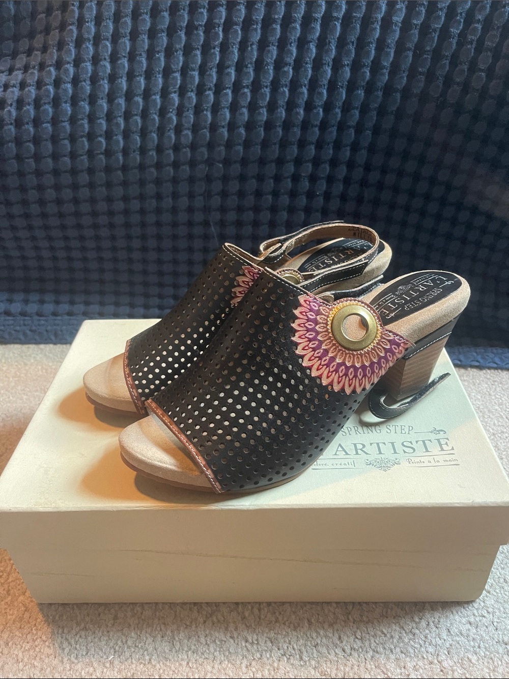 Spring Step Millie Black Peep-Toe Slingback Sandals